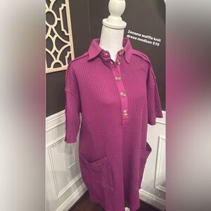 Zenana waffle shirt dress Women's Purple Button-Up Top medium